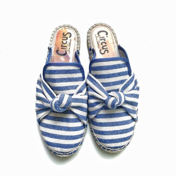 Circus Sam Edelman Striped Espadrille Mules 8 Bow Toe Slip On Canvas Summer Chic - Picture 1 of 16